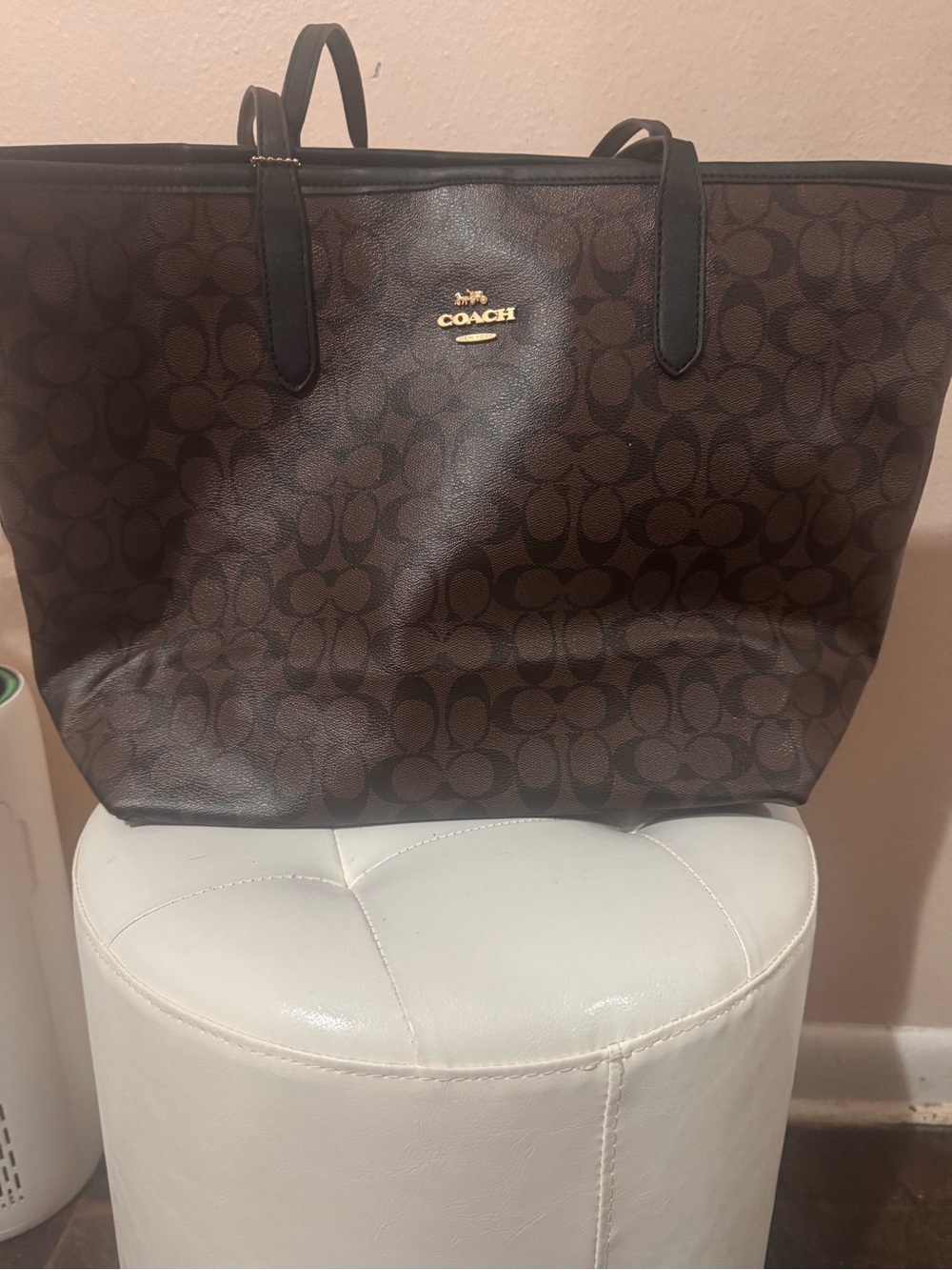 Coach Brown Signature Canvas Tote with Gold Logo